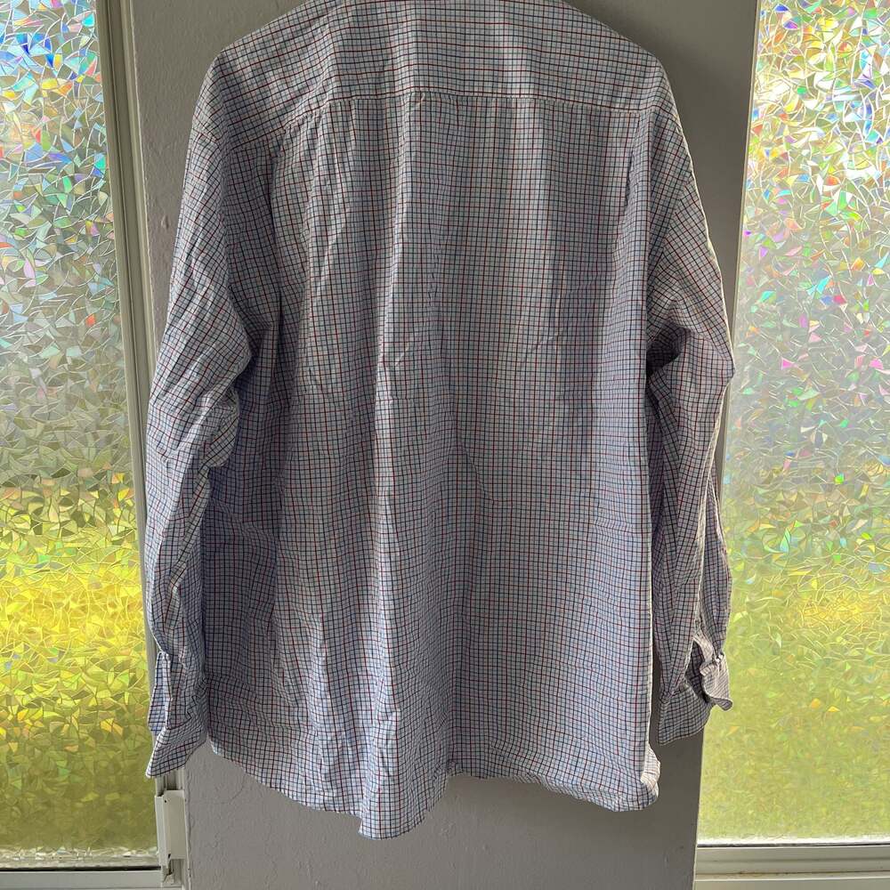 Jos. A. Bank Men's White Red Blue Plaid Long Sleeve Button-Up Shirt - Picture 4 of 5